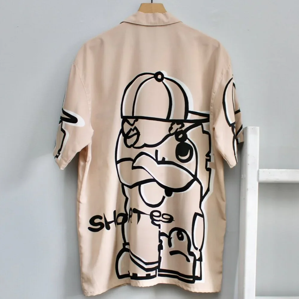 ARCTIC Vintage Shortee Collection Cream Black Button-Up Short Sleeve Shirt XL - Picture 2 of 6